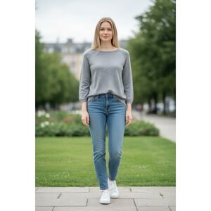 LOFT Gray Crew Neck Long Sleeve Raglan Sweater Top Women's XS Made in China